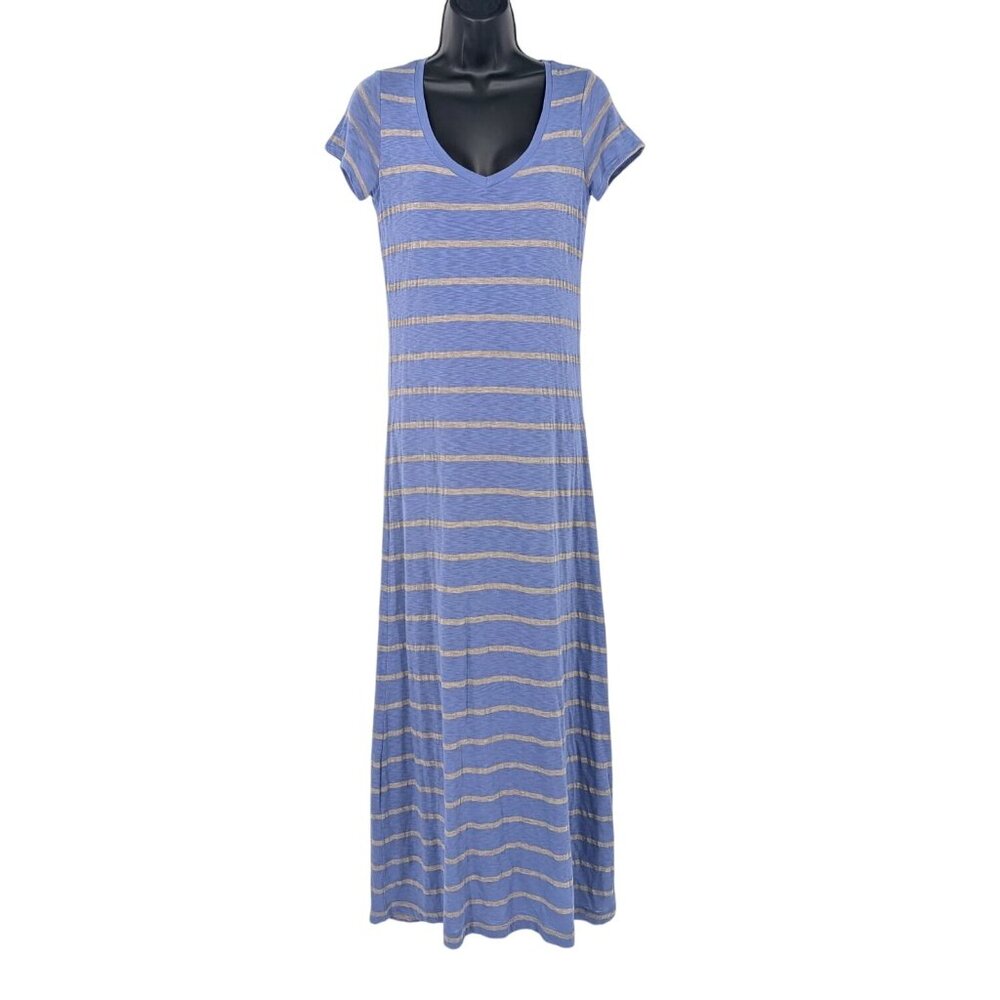 Coastal Stripe Maxi T Shirt Dress Casual Minimalist Nautical Y2K USA Made Size S